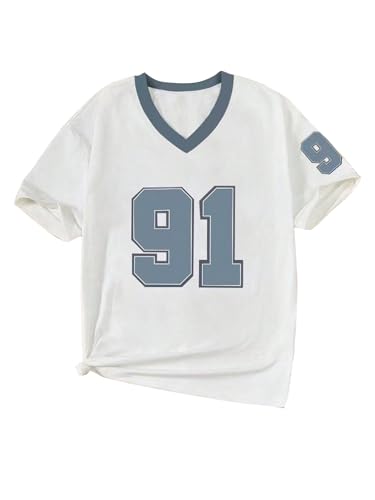 SOLY HUX Girl's Jersey Shirts Number Graphic Tees V Neck Drop Shoulder Short Sleeve Loose Y2k Tops3