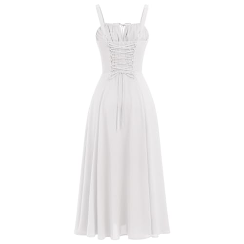 Image of IBTOM CASTLE Women Corset Dress Sleeveless Spaghetti Straps Casual Dresses Boho Slit Lace Up Flowy Midi Bustier Sundress