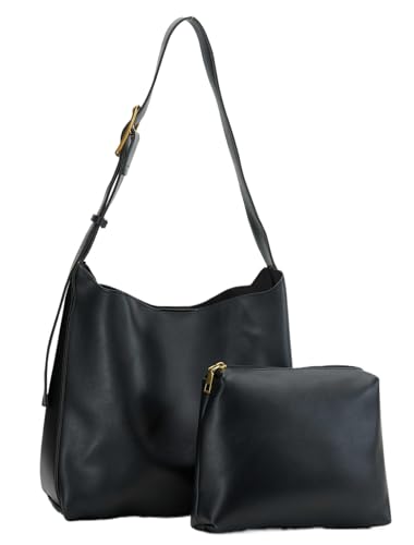 Image of NEBIL PU Leather Bucket Bags For Women,Slouchy Shoulder Bag Purses Hobo Tote Bags with Wallet