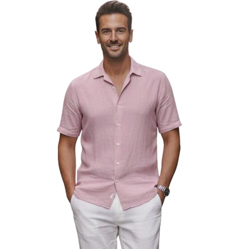 Image of Glowic Men Linen Shirt Casual Regular Fit Solid Stylish Summer Wear Shirt for Office Party Beach Holiday Lightweight Breathable Fashion Shirt