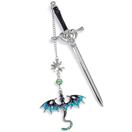 Marcapáginas Dragón, 15cm Marcapáginas de Espada y Dragón con Colgante de dragón 3D - Regalo de Aniversario, Cumpleaños para Hombres, Amantes de Los Libros, Mujeres, Marcadores de Fantasía