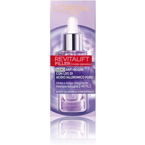 L'Oréal Paris Siero Viso Revitalift Filler, Azione Rimpolpante e Anti-Rughe, Altamente Concentrato con Acido Ialuronico al 1.5%, 30 ml