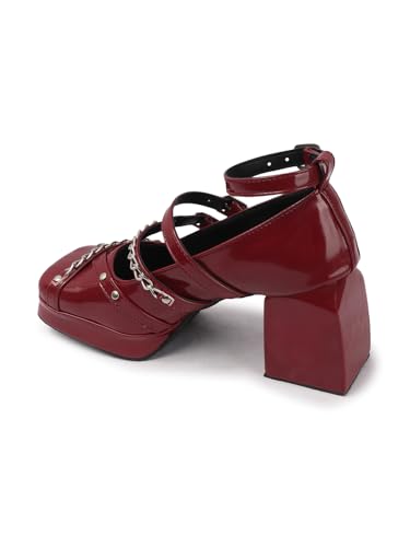 Image of TRYME Women's Ankle Buckle Strap Mary Jane with Chain Chunky Block Heel Sandals
