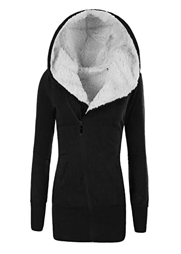 Tomwell Manteau Capuche Laine épais Hiver Chaud Outecoat Zippé Blousons Hooded Coat Longue Cardigan Casual Mode Jacket A Noir L Cover