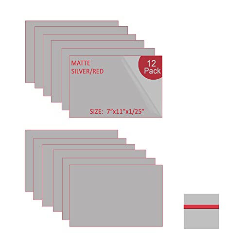 Image of XLNT TECH Engraving Blank Materials ABS Double Color Plastic Sheet, Matte Silver /Red (7 inch x 11 inch x .040 inch, 12 Pieces) for Interior Signs, Badges.