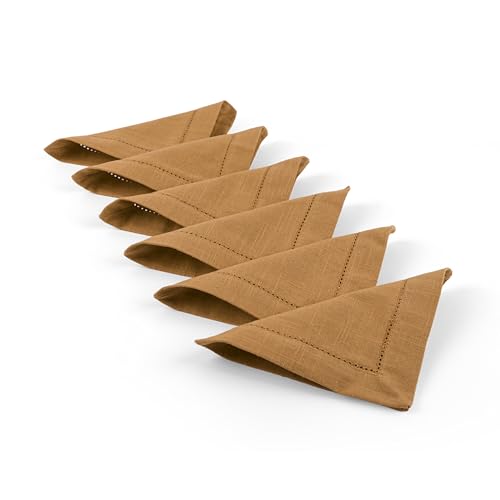 Image of Fingercraft Cotton Cocktail Napkins 6x6 Inches - Set of 12 Reusable Cloth Beverage Coasters with Elegant Ladder Hemstitch - Perfect for Parties, Bars & Home Use (Brown Slub)
