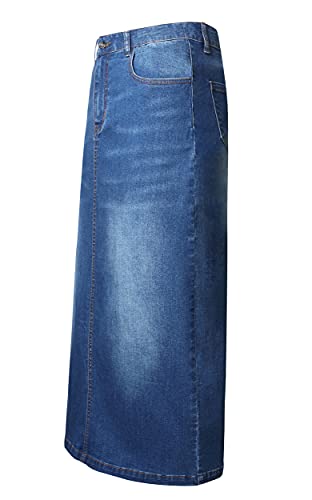 تنورة جينز متوسطة الطول للنساء - تنانير جينز طويلة مستقيمة بخصر مرتفع للسيدات - تنورة جينز زرقاء قابلة للتمدد (ازرق، US 16)