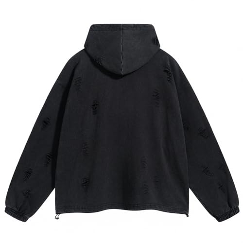 Vintage Hole Hoodies Men Streetwear Oversized Hoodies Spring Autumn Solid Color Hoodies Male2