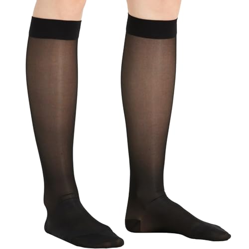 Sheer Compression Stockings for Women - Knee High 15-20 mmHg Support Hose Compression Socks for Improving Circulation, Leg Fatigue and Swelling, Black, X-Large