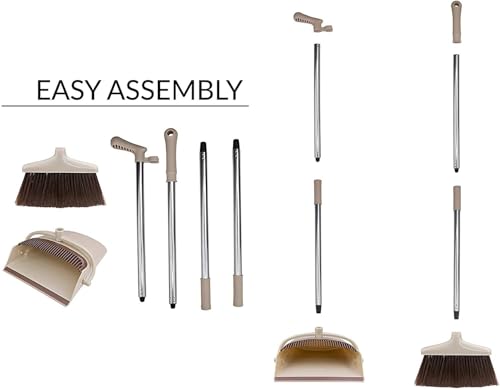 Image of Broom and Dustpan Set with Long Handles, Upright Standing Dustpan, 26 cm Wide Pan, Detachable Handle Design