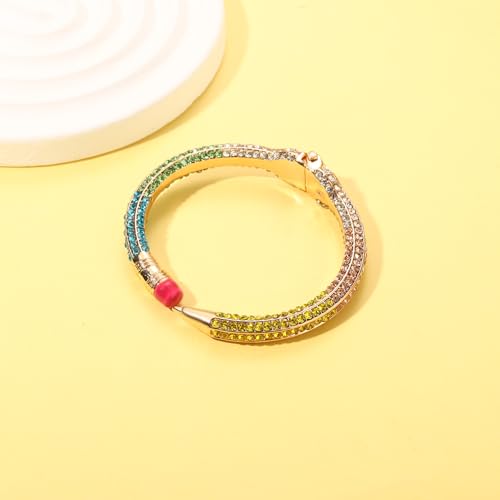 Back to School Pencil Bangle Bracelet School Teacher Rainbow Glitter Bling Pencil Hinged Cuff Bangle Fun First Day of School Graduation Teachers Day Jewelry Accessories Gifts2