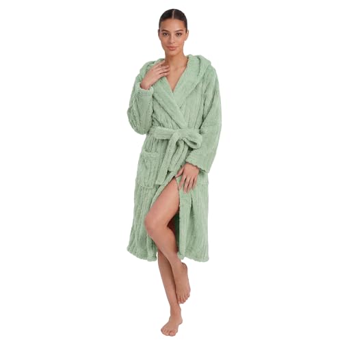 Image of HEARTNICE Fuzzy Soft Robes for Women, Long Plush Hooded Robe Fluffy Warm Bathrobes