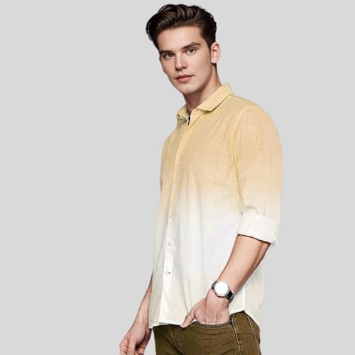 Image of IndoPrimo Men's Cotton Shirt with Full Sleeves Spread Collar Classic Style Solid Pattern Regular Fit and Standard Length