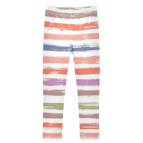 Girls' Leggings Ankle Length Printed Leggings Watercolor Brush Stripe Soft Comfortable Pants for Kids 4-10 Years