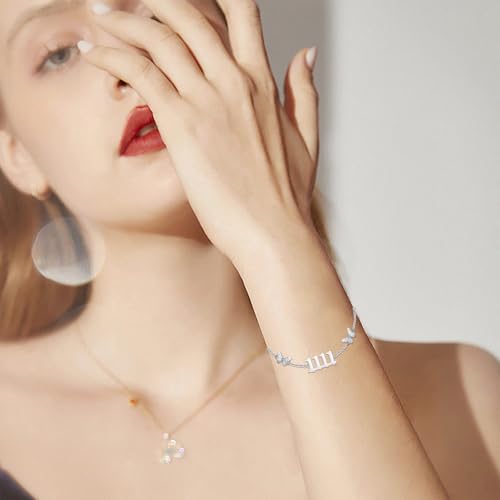 Angel Number Bracelet Anklets for Women 925 Sterling Silver Butterfly with Angel Number Adjustable Numerology Jewelry Gifts3