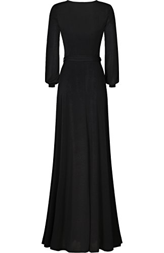 Image of Women's 3 /4 Sleeve Deep V-Neck Maxi Faux Wrap Solid Plus Size Dress