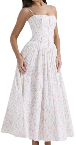 Women's Casual Bohemian Floral Printed Strapless Backless Beach Party A-Line Flowy Long Maxi Dress Summer2