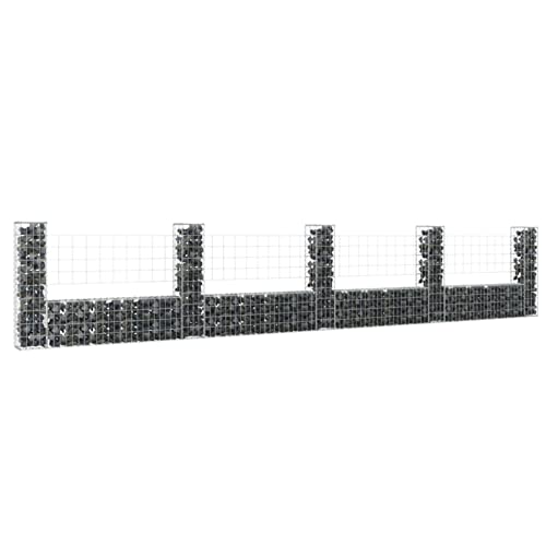 Gecheer - Cesta de Gabion en forma de U con 5 postes de hierro 500x20x100 cm, pared de Gabion cerca de malla para jardín, terraza, exterior decorativo