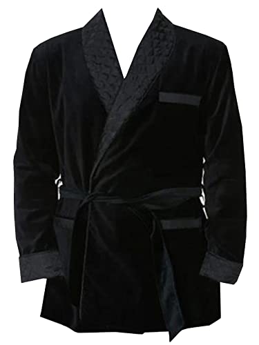 Men's Vintage Short Smoking Robe with Belt Velvet Bathrobe Nightgown for Home Dinner Party2