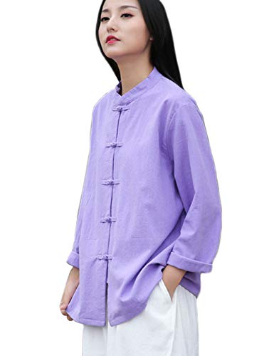 Image of Womens Cotton Linen Casual Long Sleeve Loose T-Shirt Tops Button Down Blouse Cardigan Shirts