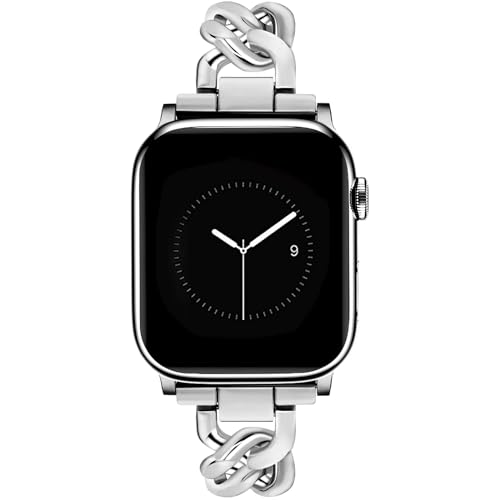 Image of JR.DM Silver Watch Bands for Women Compatible with Apple Watch 46mm 42mm(S3 /2 /1) 44mm 45mm 49mm Adjustable Metal Single Chain Bracelet for iWatch Series 11 /10 /9 /8 /7 /6 /5 /4 SE 3 /2 /1 Ultra (No Case)