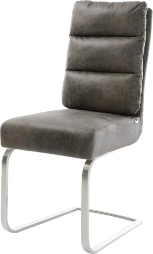 DELIFE Schwingstuhl Pela-Flex Freischwinger flach Edelstahl Mikrofaser Grau Antik Taschenfederkern