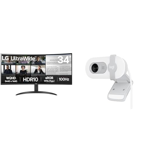 Image of LG 34 Inches 21:9 Curved Ultra Wide Monitor, WQHD (3440 x 1440 Pixels), sRGB 99%(Typ), HDR 10, Dual Controller, PBP, Flicker Safe, Smart Energy Saving + Logitech Brio 100 Full HD 1080P Webcam