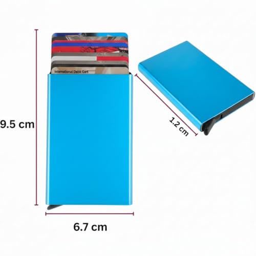Image of Bracevor 10 Slot popup Aluminium Metal Card Holder Wallet | RFID Blocking | for Men & Women | Credit & Debit Cards - Blue