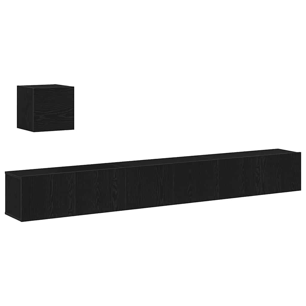 Meuble TV mural 80 cm noir et chêne, armoire suspendue compacte pour salon moderne