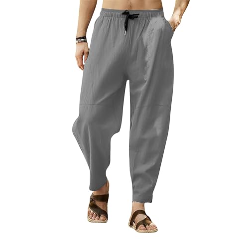 Zeiyignr Mens Linen Cotton Pants Casual Loose Fit Lightweight Elastic Waist Drawstring Beach Yoga Lounge Trousers for Men2