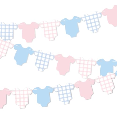 Image of Weysat 2 Pcs Baby Clothes Banner Baby Boys Girls Shower Decorations Pink Blue Bodysuit Clothesline Banner Gender Reveal Birthday Neutral Party Outfit Paper Decor Supplies