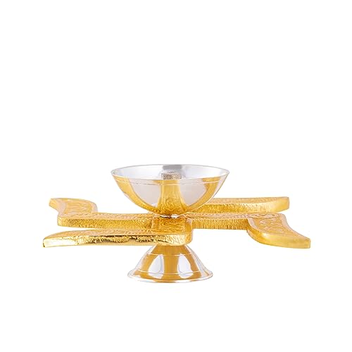 Image of Brass Swastik Diya for Puja | Pack of 5 | Diwali Pooja Decoration | Akhand Diya | Corporate and Wedding Gift