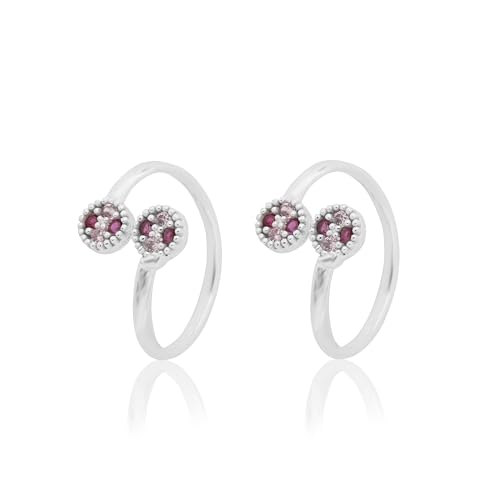 Image of SATKOTI 925 Silver Toe Rings for Women | Adjustable Pure Metal Bichiya with AAA Quality CZ Stone| BIS Hallmarked Jewelry with Authenticity Certificate | Pair of 2 Metti