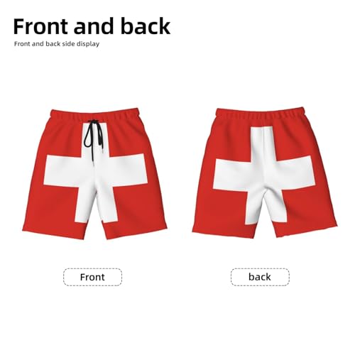 Swiss Flag Youth Beach Pants, Soft and Breathable, with Drawstring Waist, Suitable for Sports and Leisure.2