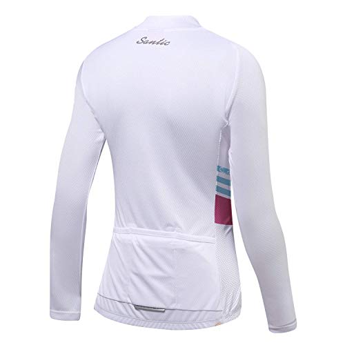 Santic Cycling Jersey Women's Long Sleeve Tops Bike Shirts Bicycle Jacket with Pockets White Olivia