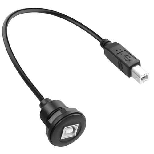 QIANRENON Adaptador de cable corto USB B roscado para impresora de montaje fijo USB tipo B 2.0 macho a hembra, extensor de conector de montaje de mamparo integrado de 480 Mbps, para escáner de