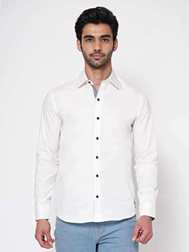Image of SHIRT THEORY White Solid Cotton Full Sleeves Casual Shirt II Solid Cotton Shirt for Men II Stylish Shirt for Men II Men Casual Shirt II Luxury Shirts for Men ||