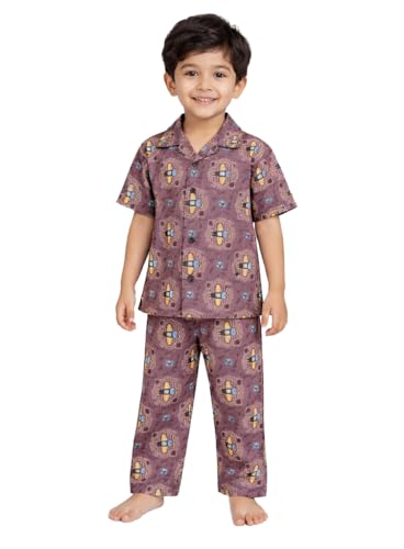 Image of 3BROS Unisex Pure Cotton Short Sleeve Kids Night Dress for Boys & Girls Nightwear /Sleepsuit /Sleepwear /Loungewear Night Suit for Boys and Girls Top and Pyjama Combo Set