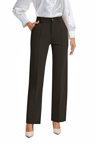 FUNYYZO Office Dress Pants for Women Stretch High Waisted Casual Business Long Trousers with Deep Pockets4