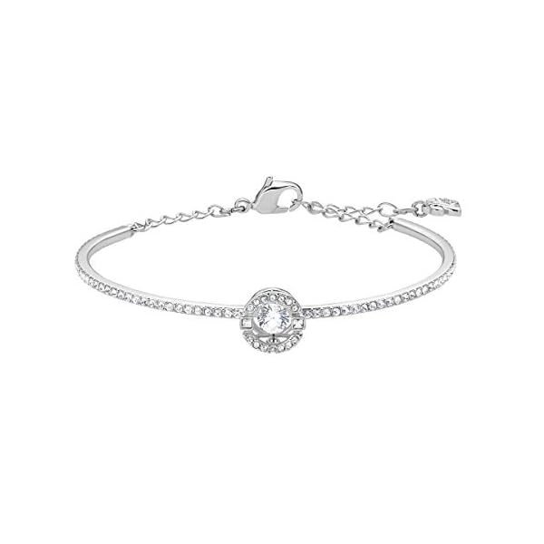 SWAROVSKI-Womens-Sparkling-Dance-Round-Jewelry-Collection-Rhodium-Finish-Blue-Crystals-Clear-Crystals Swarovski Sparkling Dance Round Bangle Bracelet with a White Swarovski Crystal Surrounded by Matching Crystal Pavé on a Rhodium Plated Band