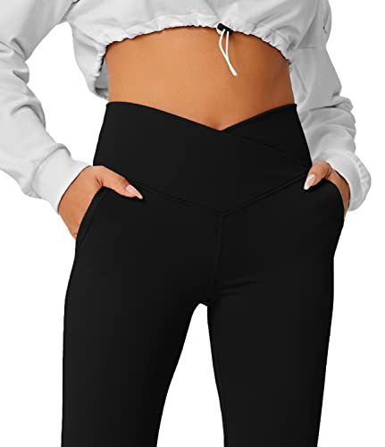 Image of HEGALY Women's Flare Yoga Pants - Crossover Flare Leggings Buttery Soft High Waisted Workout Casual Bootcut Pants