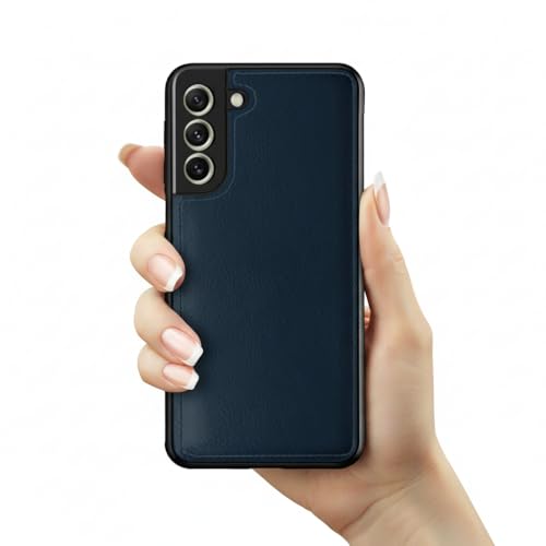 Image of Leather Case for Samsung Galaxy S21FE Premium Protective Stylish Slim Cover with Shockproof Raised Edges Blue
