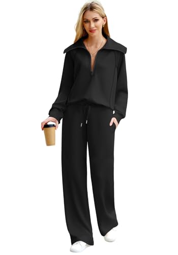 XIEERDUO Travel Outfits For Women Black Two Piece Set 2024 Fall Winter Outfits Black S - Thumbnail 2