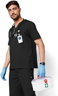 KNYA Active Men's 5-Pocket New Gen Scrubsuit V Neck Flexibile & Comfortable Top & Bottom Easily Accessible Pockets Uniform for Doctors