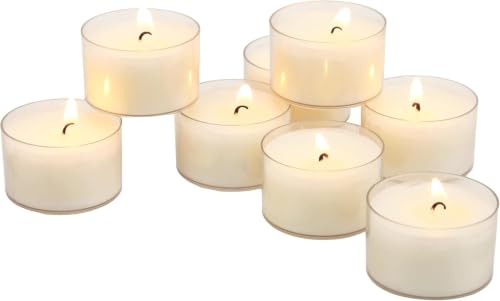 Image of Stonebriar Tea Light Candles - 6 to 7 Hour Burn Time, Unscented Long-Lasting Clear Cup Candles for Home Decor & Special Occasions, Pack of 24, White