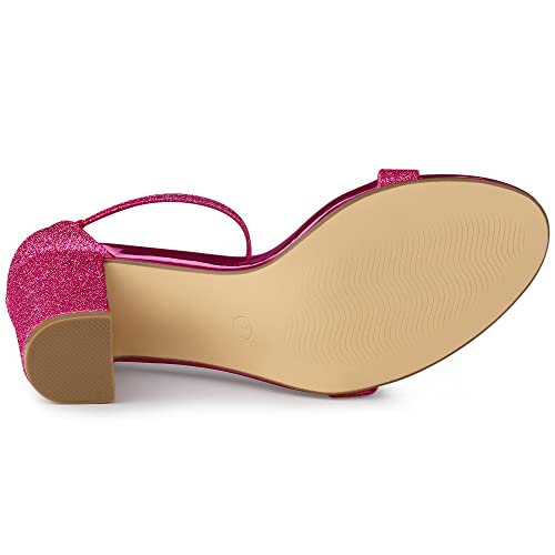 Allegra K Women's Glitter Ankle Strap Chunky Heels Sandals Hot Pink 5.5 M US