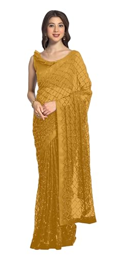 Sari indien à paillettes en georgette pour femme, haut de gamme et raffiné
