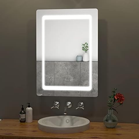 S'AFIELINA 500 x 700 mm Bathroom Mirror with Shaver Socket, Smart Bathroom Mirror with Motion Sensor and Demister Pad, LED Wall Mirror with Lights IP44 Waterproof Horizontally & Vertically Cover