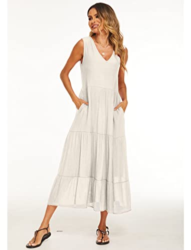Image of Halife Women's Summer Casual Maxi Dresses Flowy Ruffle Boho Long Dresses with Pockets