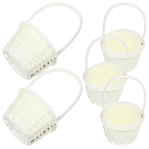 TOGEVAL 5 Stück Kleine Handgefertigte Rattan körbe Rund Weiß Glatte...